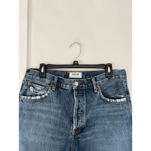 AGOLDE Rumi Midrise Medium Wash 100% Cotton Cut Off Raw Hem Short $138 MSRP - Picture 3 of 6